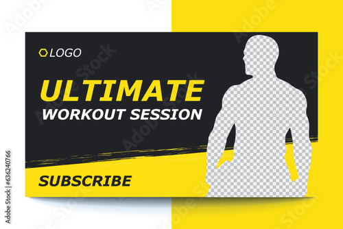 Editable Fitness gym and workout  video thumbnail and YouTube cover template, web banner vector concept, trendy design, modern look, fitness challenges