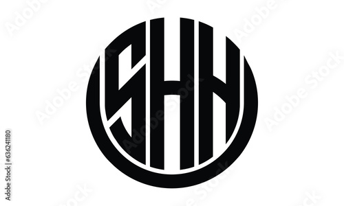 SHH shield in circle logo design vector template. lettermrk, wordmark, monogram symbol on white background.