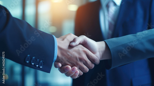 group business people shaking hand after business job interview in meeting room office, partnership, negotiation, investor, success, partner, teamwork, financial, connection concept, Generative AI