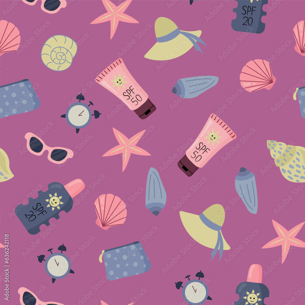 Seamless pattern with Sunscreens. Sunlight safety, sun rays safety.
Seamless pattern with Sunscreens. Sunlight safety, sun rays safety.