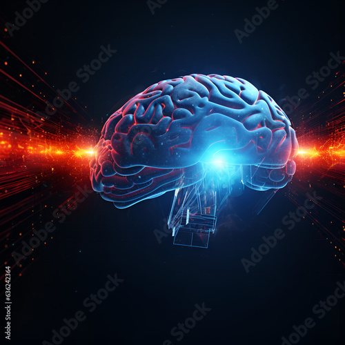 close up of brain combined or merging with technology, artificial intelligence concept, Generative AI