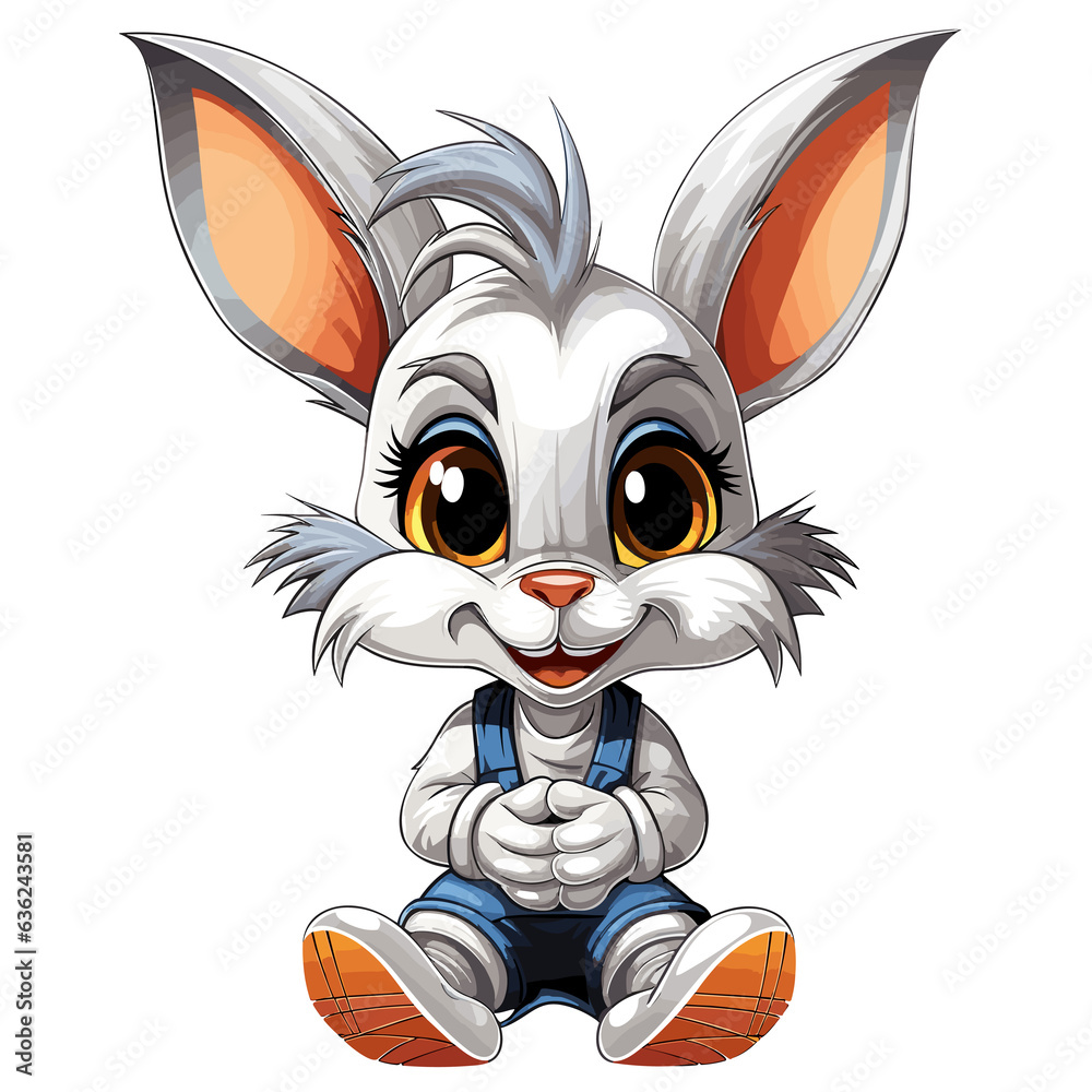 Cute and funny cartoon bunny in vector pop art style