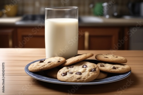 milk and cookies on kitchen