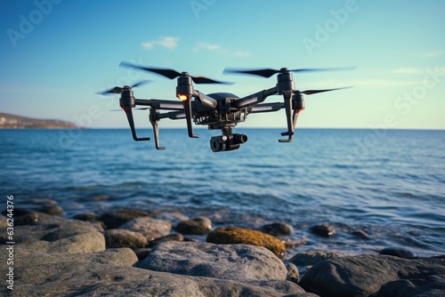 Drone in the sky over the sea