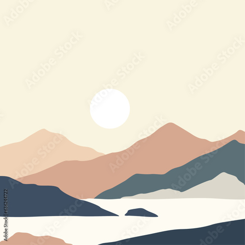 landscape background.wall art vector. Foliage line art drawing with abstract shape.Plant Art design for print, cover, wallpaper, Minimal and natural wall.