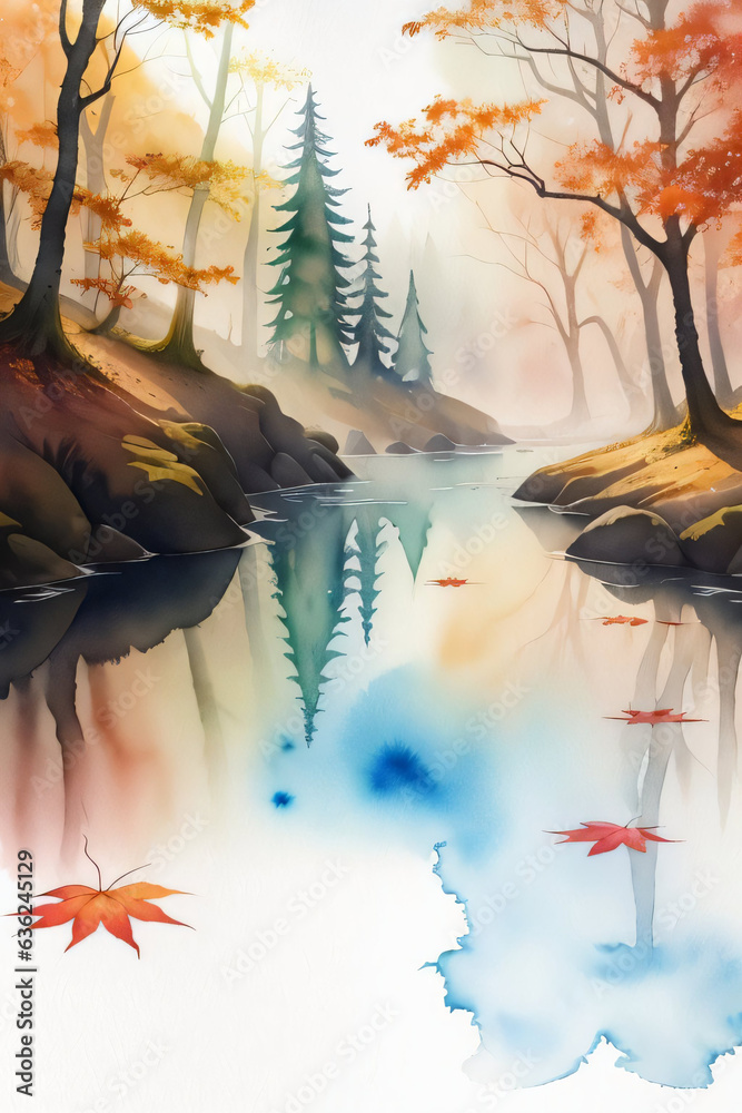 Watercolor Autumn Forest Illustration Background Wallpaper