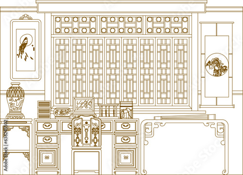 Vector sketch illustration of performance stage background detail design