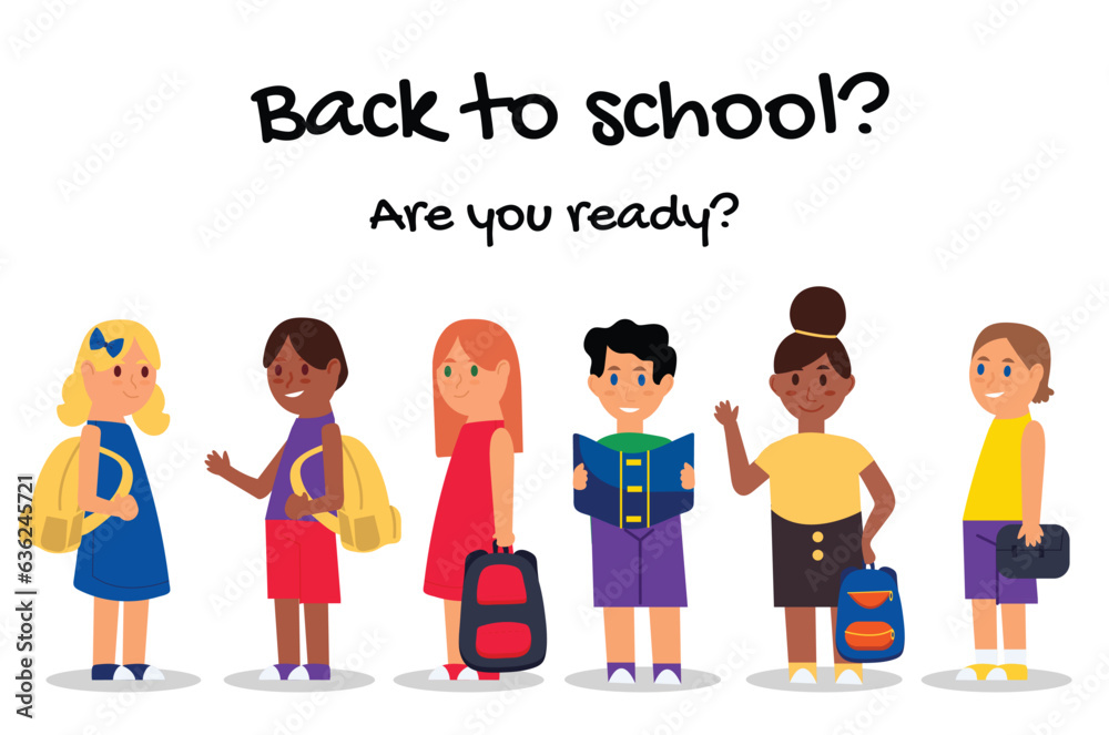 School set in the flat cartoon design. A back-to-school themed set design capturing the excitement of students returning to class. Vector illustration.