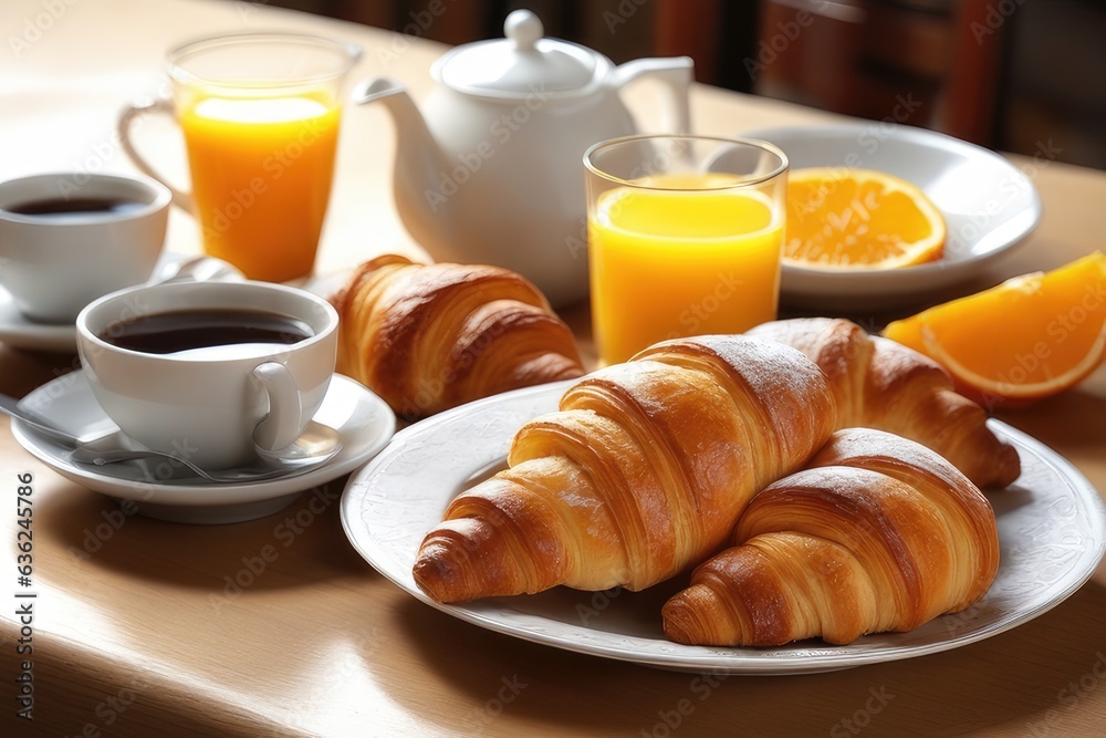 breakfast with croissant and coffee and orange juice breakfast with croissant and coffee and orange juice