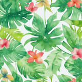 Seamless watercolor illustration of tropical leaves, dense jungle. Banner with tropic summertime texture, wrapping paper, textile or wallpaper design. Generative AI, Generative, AI