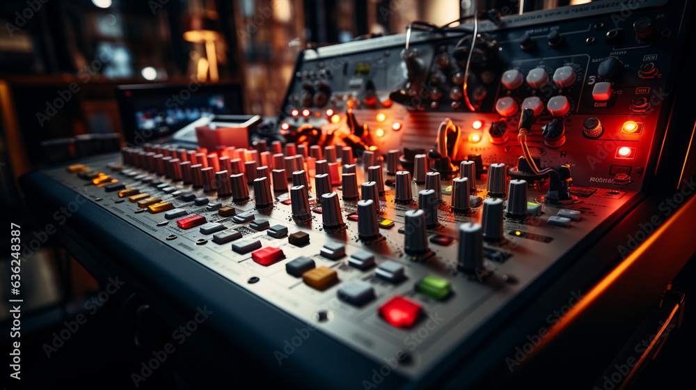 A sound mixing console.