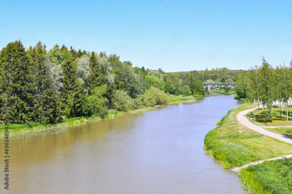 Countryside landscape with river in early summer