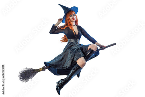 Tableau sur toile Halloween Witch flying on a broomstick