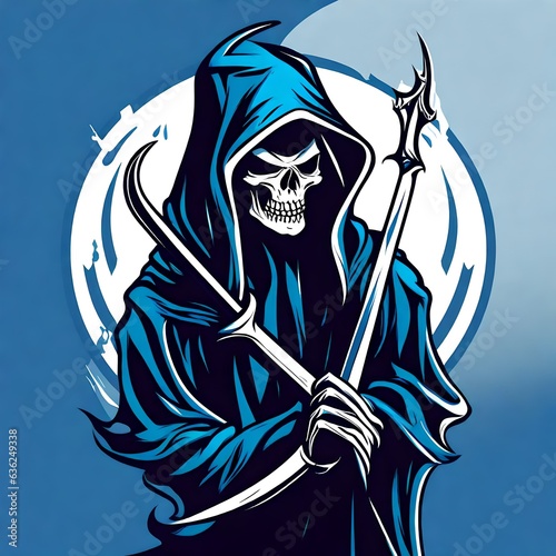 A logo for a business or sports team featuring the grim reaper death skeleton that is suitable for a t-shirt graphic.  © freelanceartist