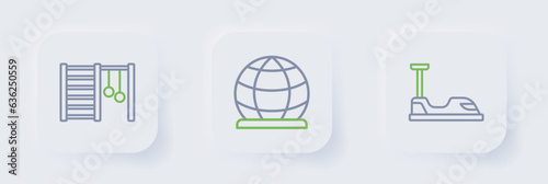 Set line Bumper car, Playground climbing equipment and Swedish wall icon. Vector