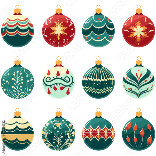 set of  colorful christmas ornaments generated AI