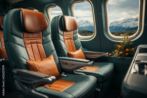 Premium comfort First class seats offer luxury for travel, with expansive copy space Generative AI © Jawed Gfx