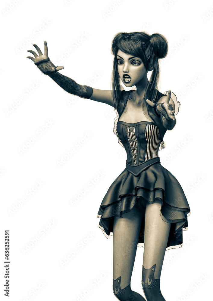 gothic girl is on attack side view