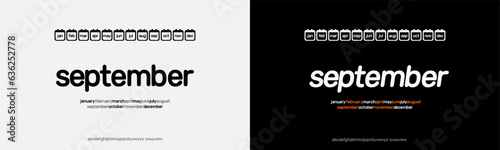 Calender names of months December, January, February, March, April, May, June, July, August, September, October, November. Modern font