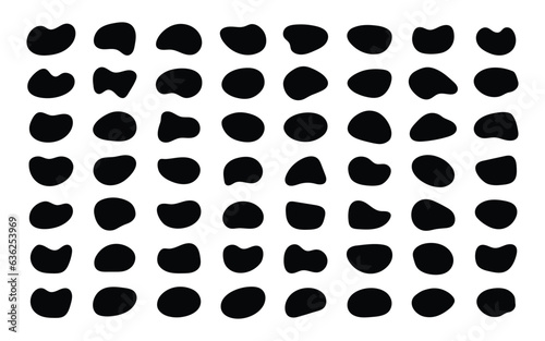 Blob shape organic set. Random black cube drops simple shapes. Collection forms for design and paint liquid black blotch shapes
