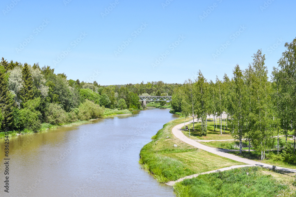 Countryside landscape with river in early summer