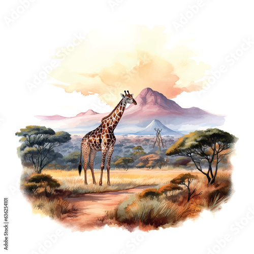 Beautiful landscape africa watercolor, great design for any purposes.