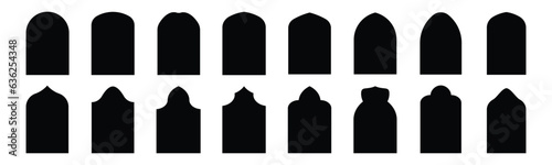 Arabic arch windows and doors in traditional islamic style vector set. Ramadan frame shape. Arabic style arches. Islamic door window and arch design. 