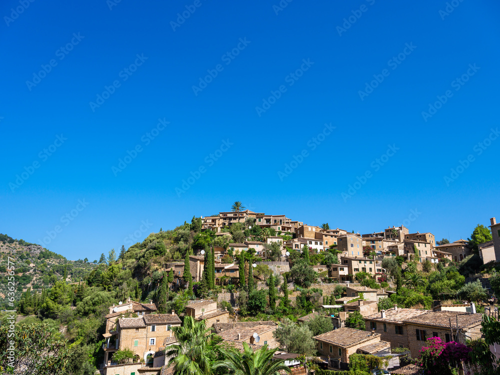 View of a beautiful mountain village, Deia in Mallorca, Spain