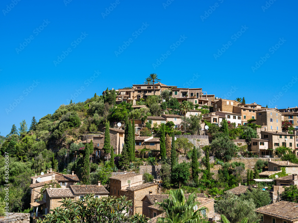 View of a beautiful mountain village, Deia in Mallorca, Spain