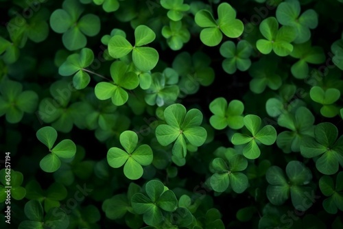 Background of a green four-leaf clover. Generative AI