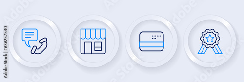 Set line Stars rating, Credit card, Market store and Telephone 24 hours support icon. Vector