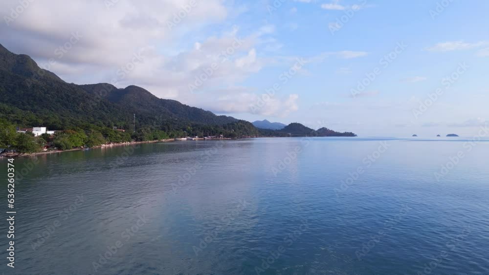 Great aerial top view flight drone. Village Beach Resort Hotels, hilly island Great aerial top view flight drone. Village Beach Resort Hotels, hilly island