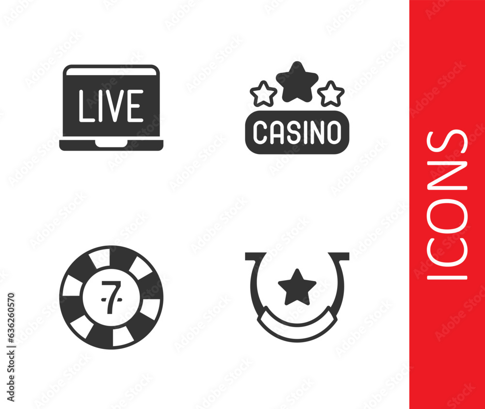 Set Horseshoe, Online poker table game, Casino chips and signboard icon. Vector