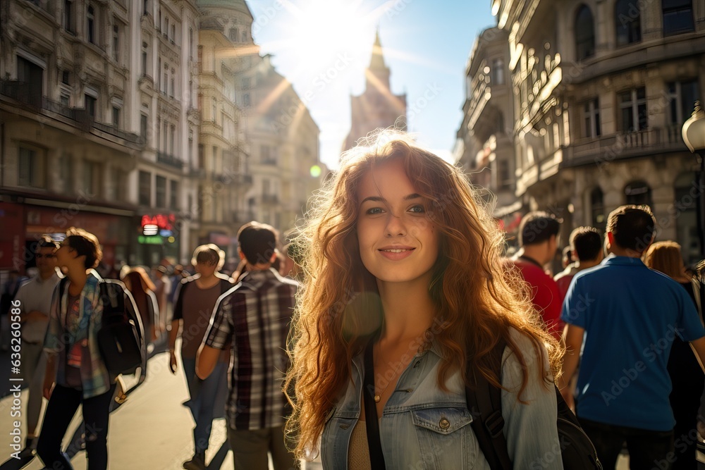 Curious Tourist Exploring Vibrant Streets of Belgrade. Generative Ai 