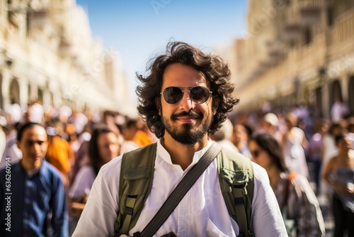 Curious Tourist Exploring Vibrant Streets of Makkah. Generative Ai © Dangubic