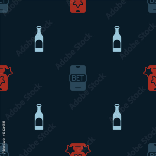 Set Online sports betting, and Bottle of wine on seamless pattern. Vector
