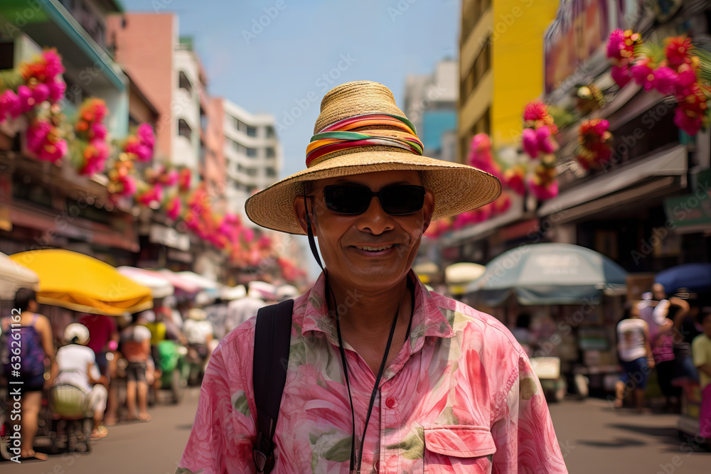 Curious Tourist Exploring Vibrant Streets of Phuket. Generative AI