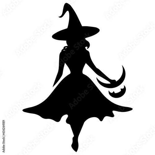 Vector black silhouette of a witch