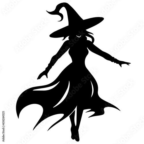 Vector black silhouette of a witch