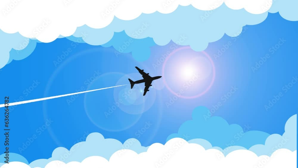 Animated airplane silhouette in the sun