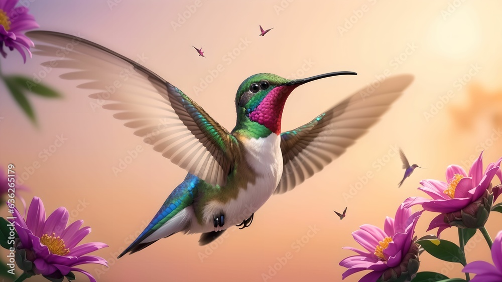 Obraz premium The Enchanting Moments of Hummingbirds Seeking Flower Nectar ai generated