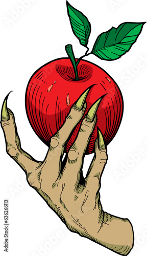 witchs hand with long nails holds a poisonous