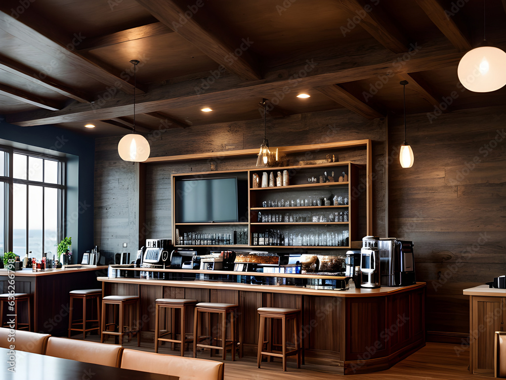 Cafe interior ultrarealistic medium shot hyperdetailed Cafe interior ultrarealistic medium shot hyperdetailed