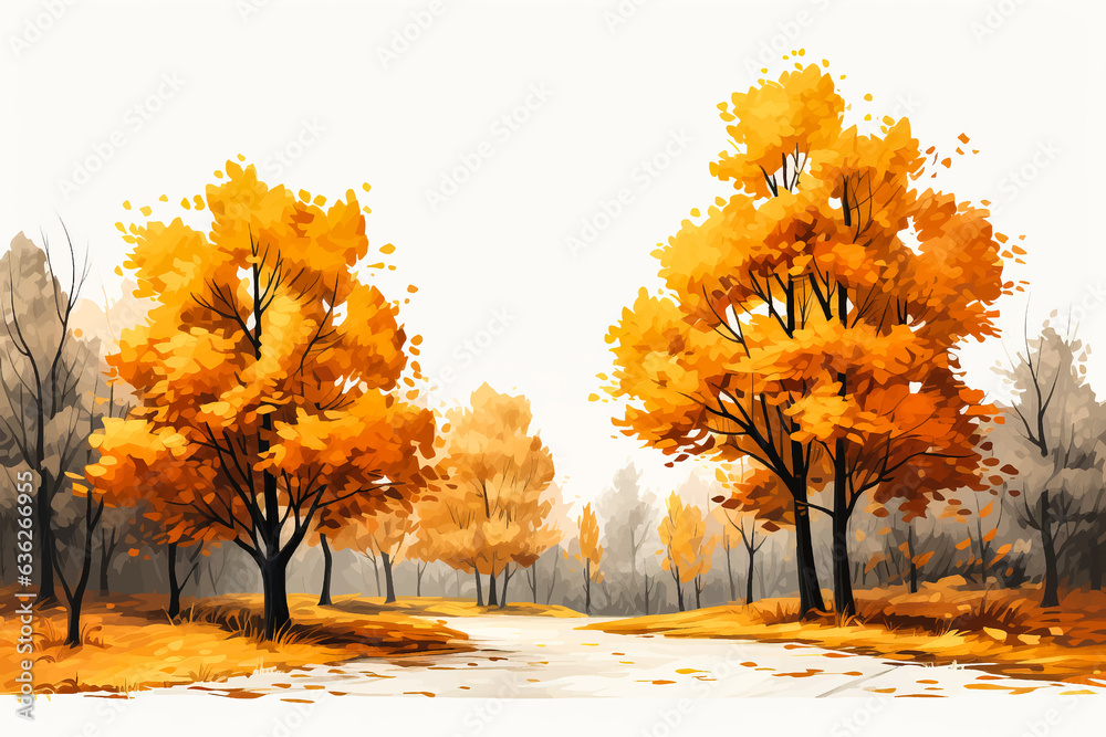 Autumn tree illustration of park 