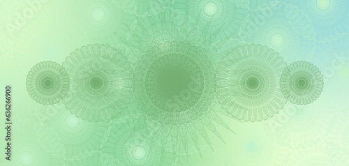 blue and green guilloche background with rosettes