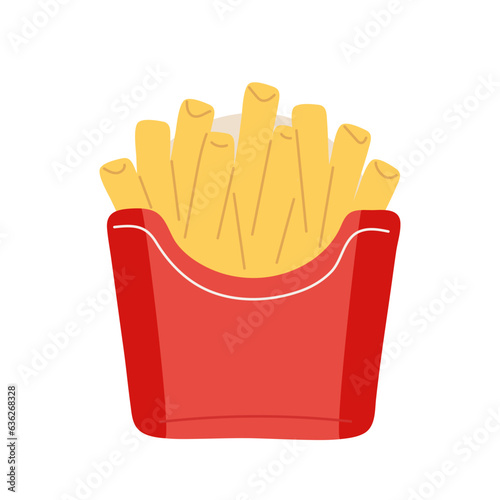 French Fries potato fast food in Red Carton Package Box Isolated on White background flat design