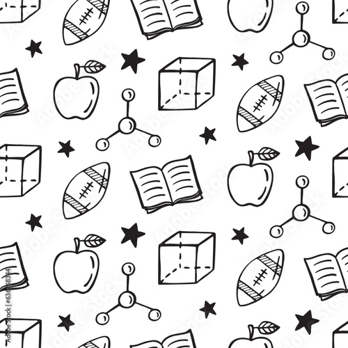 School supplies hand drawn doodle seamless pattern