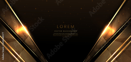 Abstract elegant dark brown background with golden line and lighting effect sparkle. Luxury template award design.