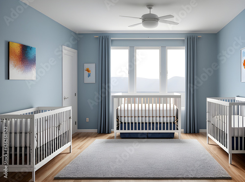 Realistic baby boy room design medium shot photo