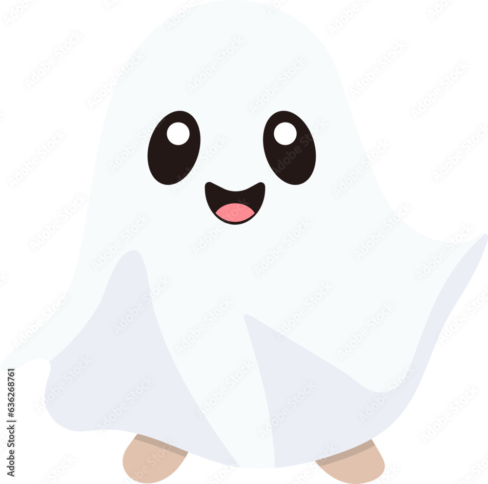 Lovely cartoon white Halloween ghost with smiling face for holiday design object elements concept. Lovely cartoon white Halloween ghost with smiling face for holiday design object elements concept.